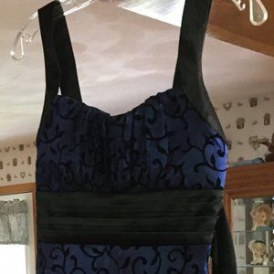 Party Dress - Royal Blue and Black with tie in bac